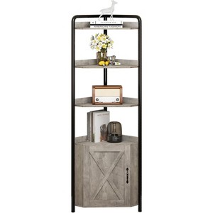 COZONY 71" Tall 5-Tier Bookcase with Door — Modern Freestanding Storage Cabinet with Adjustable Shelves for Bedroom, Living Room & Office， Grey - 1 of 4