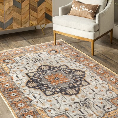 Transitional Easy-Care Beige Cotton Blend 8' x 10' Area Rug