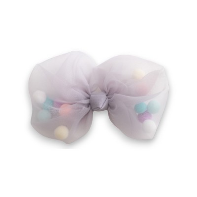 Summer Crystal - Tulle Bow with Pompoms Alligator Clip - 1 Pack