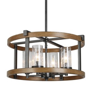 LNC Chet 4-light 18" Modern Farmhouse Small Drum Chandelier, Antique Brown and Matte Black, with 4 Seeded Glass Shade - 1 of 4