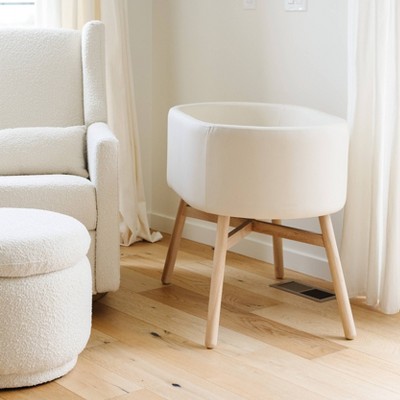 Ivory Vegan Leather and Wood Modern Bassinet