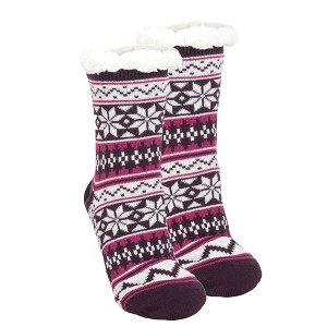 Elanze Designs Purple Nordic Snow Womens Cozy High Pile Fleece Plush Non Skid Indoor Slipper Socks - 1 of 4