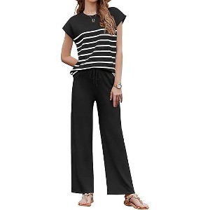 Ekouaer Striped Lounge Set 2 Piece Sweater Matching Outfits Travel Knit Clothing Sets for Women - 1 of 4