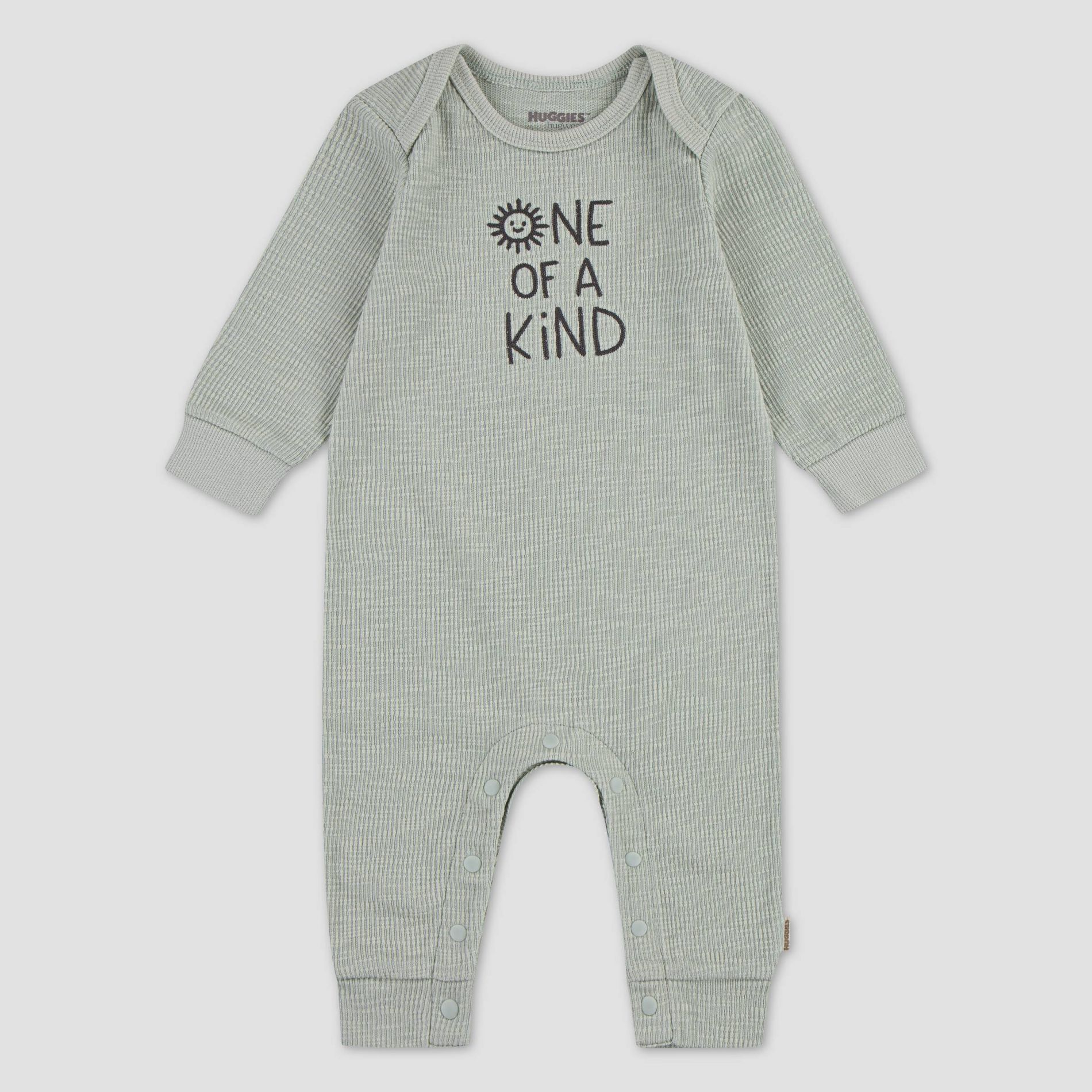 Huggies Baby Words & Greens Romper - Green 6M: Recycled Polyester, Midweight Knit, Long Sleeve, Crew Neck