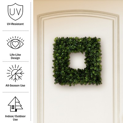 Nature Spring 16" Green Boxwood Artificial Square Wreath for Front Door