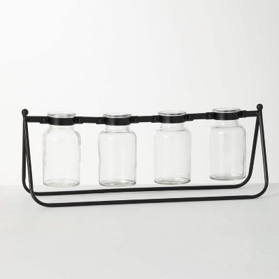 Sullivans Four Glass Bottle Vase Stand 6.25"H Black