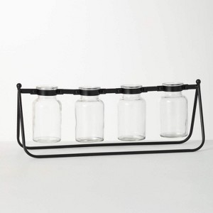 Sullivans Four Glass Bottle Vase Stand 6.25"H Black - 1 of 4