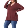 Women's Plus Size V Neck Long Sleeve Slit Hem Casual Pullover Fall Winter Knit Sweater - Agnes Orinda - 2 of 4