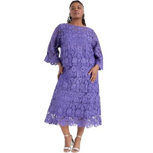 June + Vie by Roaman's Bell-Sleeve Lace Midi Dress - 1 of 4