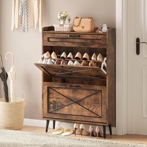 Shoe Cabinet with Flip Drawers, Freestanding Narrow Shoe Rack - 1 of 4