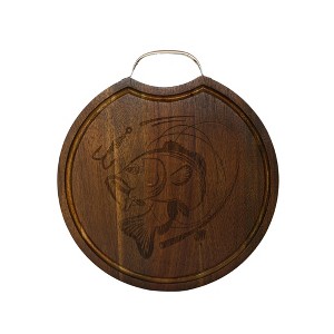 Slickblue 13" Dark Wood Fishing Cutting Board with Bass, Rod & Hook Design - Serving & Gift Idea - 1 of 3