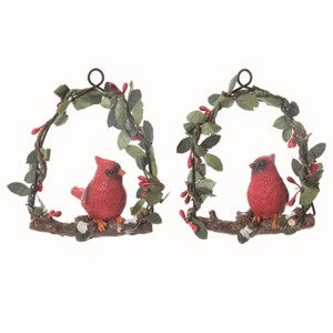 Transpac Resin Red Christmas Cardinal on Branch Ornaments Set of 2 - 1 of 2