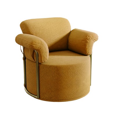 Lyngins Round Swivel Accent Chairs with Armrest and Metal Legs,Upholstered Swivel Barrel Chairs,Polyester Sofa Chairs for Bedroom,Living Room
