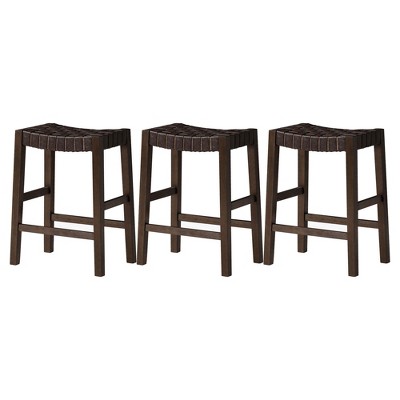Maven Lane Emerson Backless Saddle Kitchen Stool in Vegan Leather Seat, Set of 3