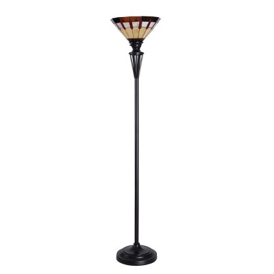 72-Inch Bronze Torchiere with Stained Glass Shade