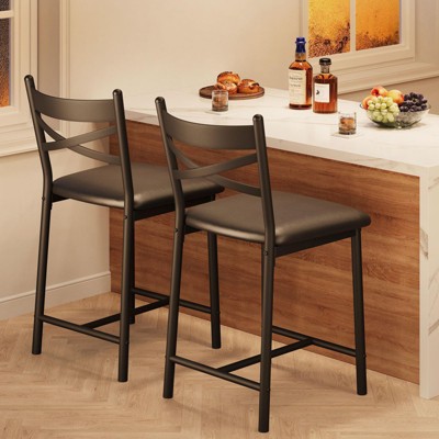 Bar Stools Set of 4-16" Wide Seat Cushion, 4" Thick Foam, X Flat Iron Ergonomic Backrest Sturdy and Easy to Assemble, High Top Chairs