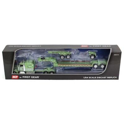 First Gear DCP 1/64 Green Kenworth W900L w/ Fontaine Tri-axle Lowboy & Flip Axle 60-1498