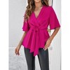 Women's Summer V Neck Peplum Tops Tie Waist Wrap Blouse Short Sleeve Casual Ruched Shirts - 3 of 4