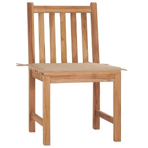 vidaXL 2X Solid Teak Wood Patio Chairs with Beige Cushions - Garden Lounge Seating, Durable, Waterproof, Indoor/Outdoor Use - 1 of 4