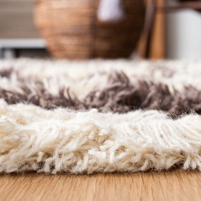 Ivory and Brown Hand-Knotted Wool 6' x 9' Area Rug