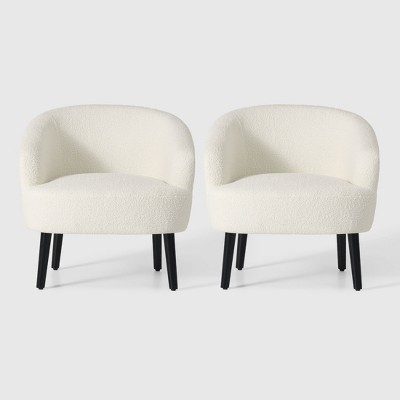 WestinTrends Alexandria 29" Wide Mid Century Modern Faux Shearling Barrel Accent Arm Chair (Set of 2)