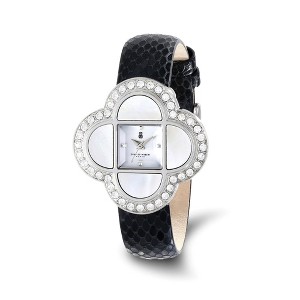 Black Bow Jewelry Charles Hubert Ladies Stainless Black Leather Band 36x36mm Watch - 1 of 3