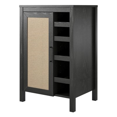 Wimberly Black Oak and Faux Rattan Bar Cabinet