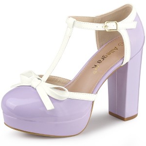 Allegra K Women's Platform Bow T-Strap Chunky Heels Pumps - 1 of 4