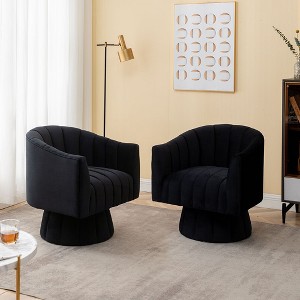 SEYNAR Modern Glam Velvet Upholstered Round 360 Degree Swivel Accent Barrel Chair Set of 2 - 1 of 4