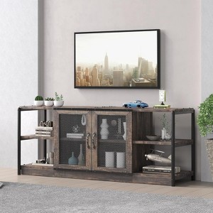 Farmhouse TV Stand , Industrial Entertainment Center With Double Mesh Doors and Storage Cabinet, Rustic Media Console Table for Living Room, Grey - 1 of 4