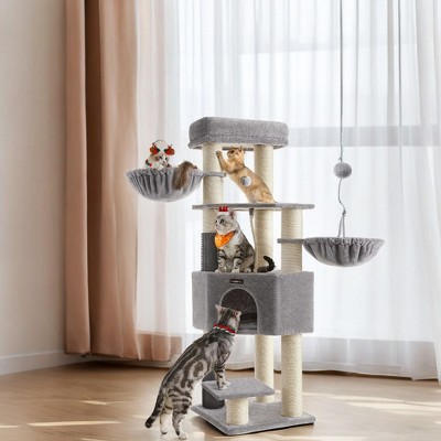 63-Inch Heavy-Duty Cat Tree Cat Tower with Self-Warming Pads, Self-Groomers, Scratching Posts, Large Perch, Cave, Baskets