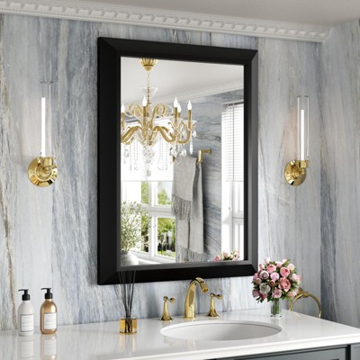 Apmir High-Strength Tempered Glass and Aluminum Alloy Framed French Cleat Mounted Wall Decor Mirror in matte black with 5-Year Warranty
