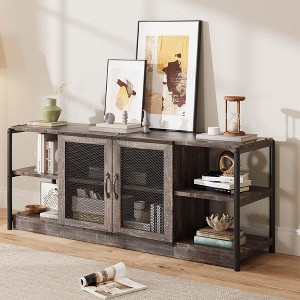 EcoSummer Farmhouse TV Stand for 65/75 inch TVs, Rustic Oak Entertainment Center with Storage Cabinet, Industrial Media Console for Living Room - 1 of 4