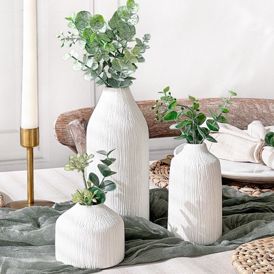 White Textured Ceramic Boho Bud Vase Set of 3