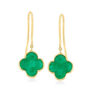 Ross-Simons Italian 3.60 ct. t.w. Emerald Clover-Shaped  Drop Earrings in 14kt Yellow Gold - 1 of 4