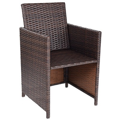 Mix Brown 10-Piece Outdoor Patio Dining Set with Cushioned Ottomans and Armchairs
