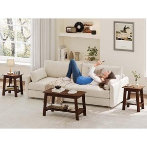 Modern Farmhouse Coffee Table with Storage, 2-Tier Rectangular Center Table for Living Room or Office, Industrial Style Cocktail Table - 1 of 4