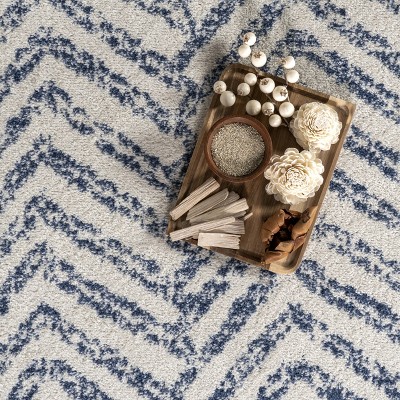 Soft Durable Blue Herringbone Transitional 31" Area Rug