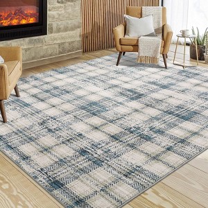 Nasitip Washable Rug-Modern Plaid Area Rug Non Slip Soft Rugs-Low Pile Foldable Floor Cover Accent Carpet - 1 of 4
