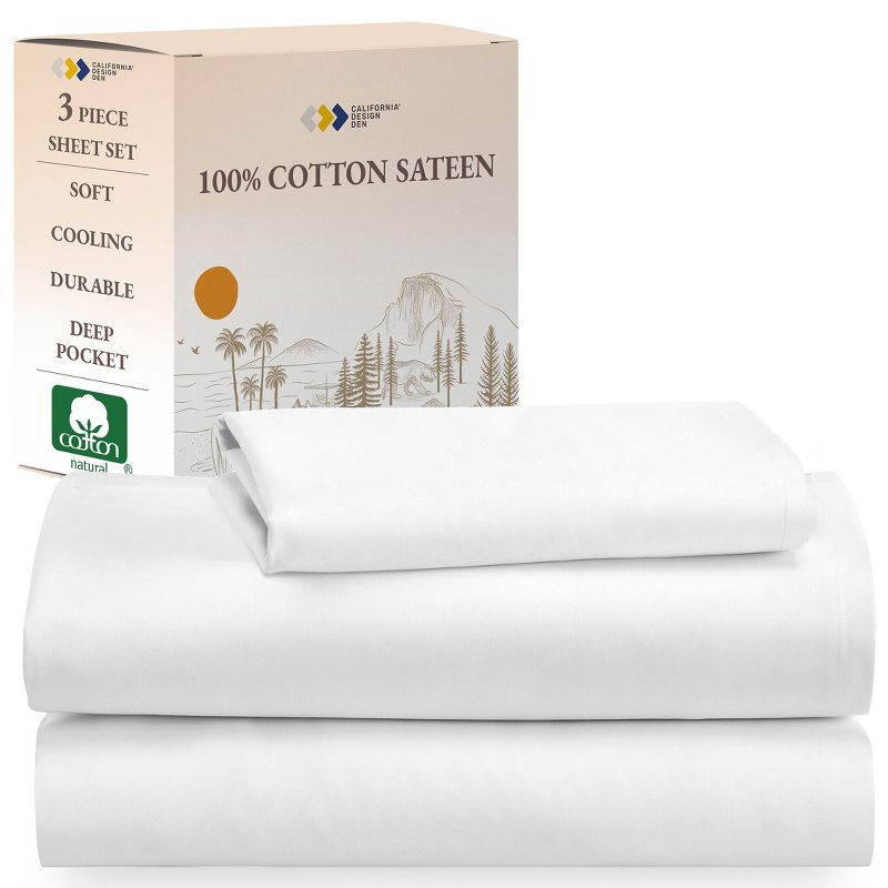 Soft 100% Cotton Sheets Set - Cooling Durable Sateen, Deep Pocket - by California Design Den, 1 of 8