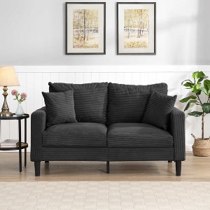 MAYEERTY Modern Upholstered Wooden Frame Loveseat Sofa Comfy for Small Space Living Room Bedroom Dark Gray - 1 of 4