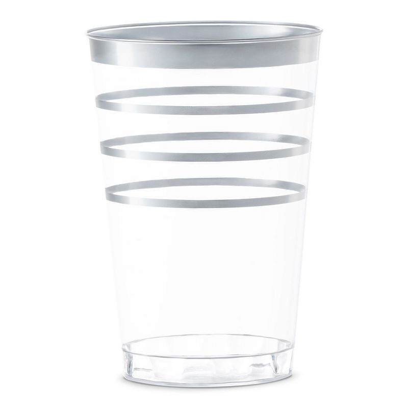 Smarty Had A Party 12 oz. Clear with Silver Stripes Round Disposable Plastic Tumblers (240 Cups), 1 of 2
