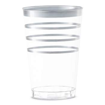 Smarty Had A Party 12 oz. Clear with Silver Stripes Round Disposable Plastic Tumblers (240 Cups)