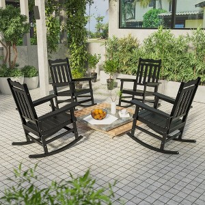 Sonkuki Patio Outdoor 4-Piece Adirondack Rocking Chairs with Big Armrests, Weather Resistant, Easy Installation, Lawn and Backyard - 1 of 4