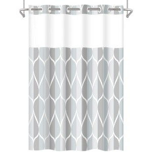 Aoibox No Hook Grey Shower Curtain with Snap in Fabric Liner Set - Hotel Style with See Through Mesh Top Window, Modern Geometric Waterdrop Design - 1 of 4