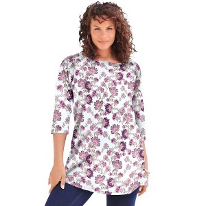 Roaman's Plus Size Cotton Ultimate Boatneck Tunic With Side Slits - 1 of 4