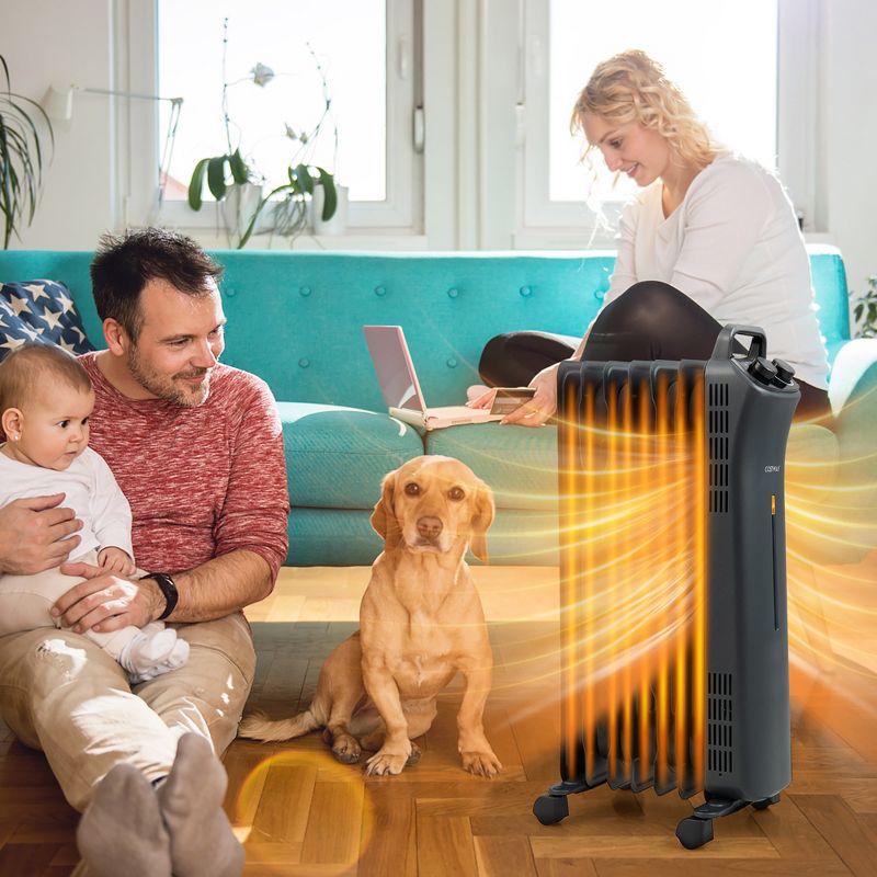 Costway 1500W Oil Filled Space Heater Electric Heater w/Adjustable Thermostat, 4 of 11