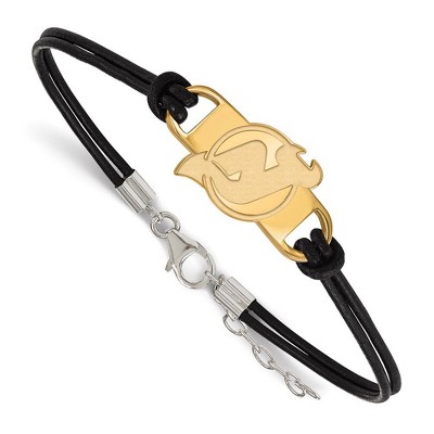 Black Bow Jewelry 14k Yellow Gold Plated Sterling Silver New Jersey Devils NHL Charm Bracelet 7 Inch