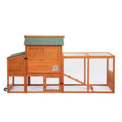 FURNIinspire Pet Crates and Houses, Chicken Coop, Wheels, Movable Hen House, Backyard Garden Cage for Small Animals, Orange, 82.28"*25.6"*44.88"