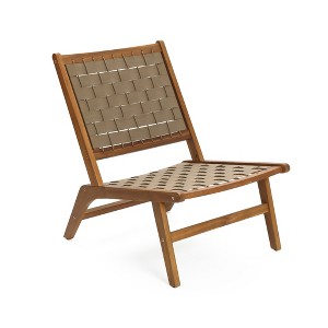 LuxenHome Outdoor Acacia Wood Woven Back and Seat Armless Deck Chair Brown - 1 of 4